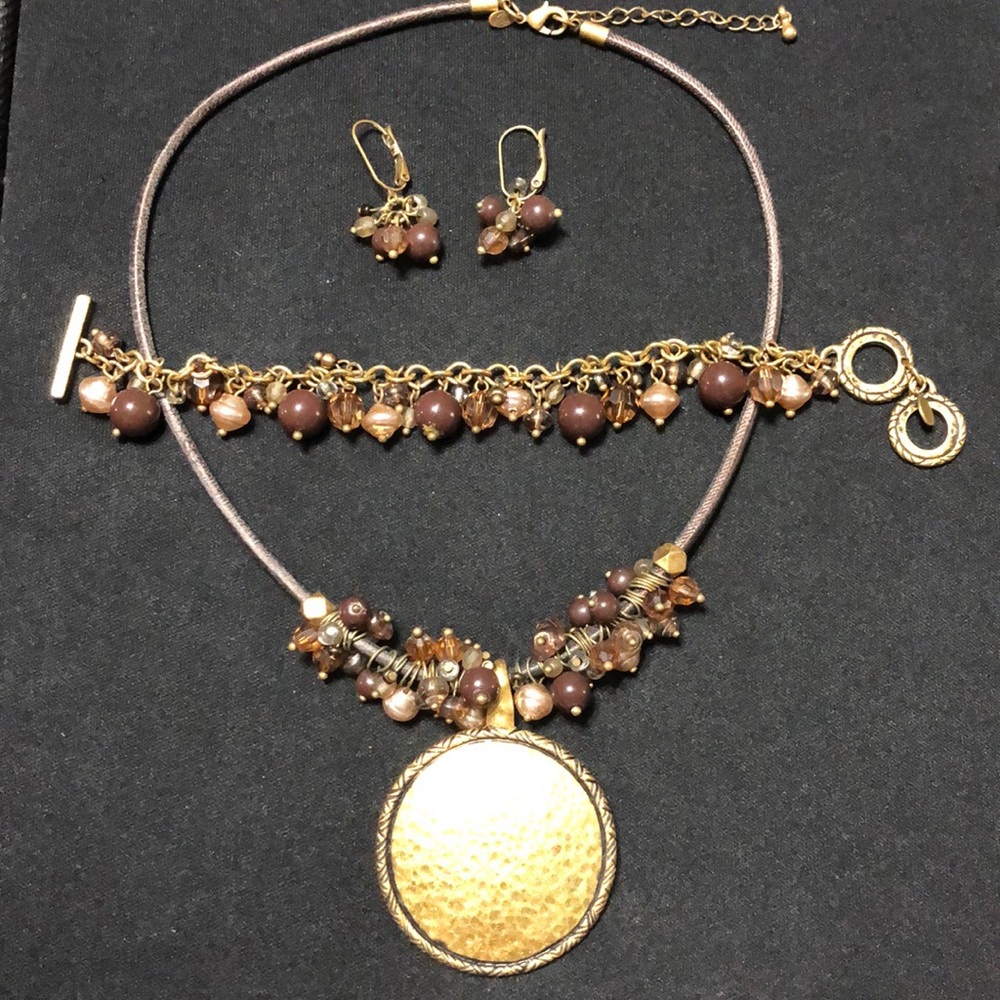Bronze Gold Necklace, Bracelet, and Earrings Premier Designs Set